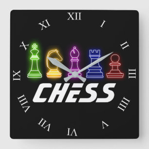 Neon Lights Schach Pieces Schach King Quadratische Wanduhr