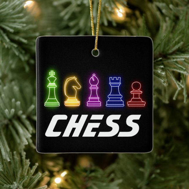 Neon Lights Schach Stücke Schach König Weihnachten Keramikornament (Baum)