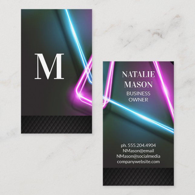 Neon Lights | Schwarzes Fliesenmuster Visitenkarte (Vorne/Hinten)