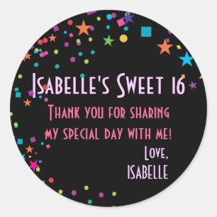 Neon Lights Sweet 16 Club Gastgeschenk Sticker