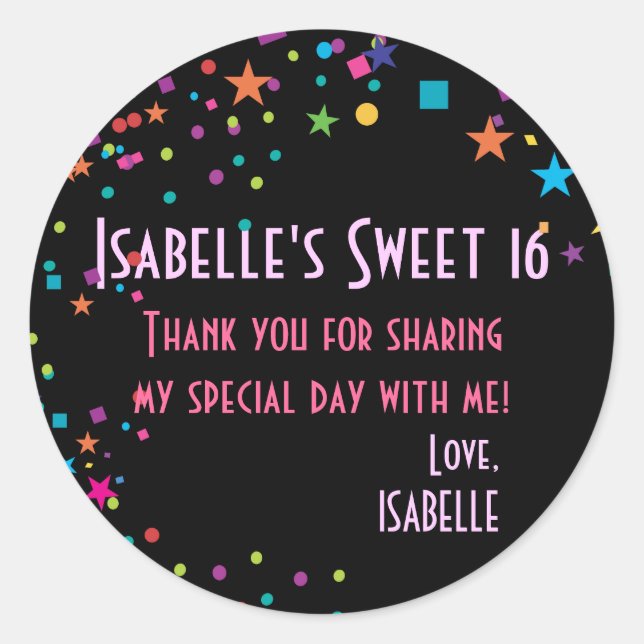 Neon Lights Sweet 16 Club Gastgeschenk Sticker (Vorderseite)