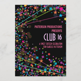 Neon Lights Sweet 16 Club Party Einladung