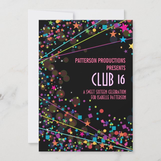 Neon Lights Sweet 16 Club Party Invitation (Devant)