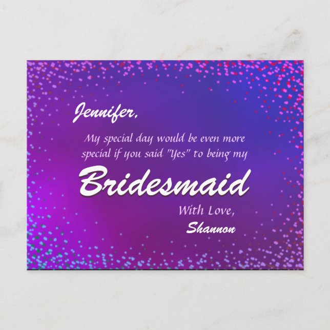 Neon Lights - Werden Sie meine Bridesmaid sein? Einladungspostkarte (Vorderseite)