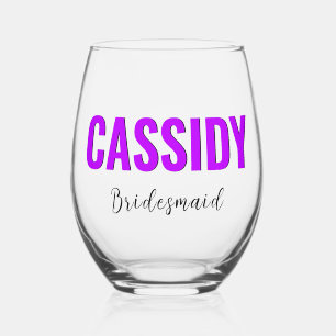 Neon Lila 3D Elegante Name Bridesmaid Weinglas Ohne Stiel
