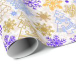 Neon Lila and Gold Christmas Wrapping Paper Geschenkpapier<br><div class="desc">Helle lila,  blaue und goldene Weihnachtselemente mit Schneeflocken.</div>