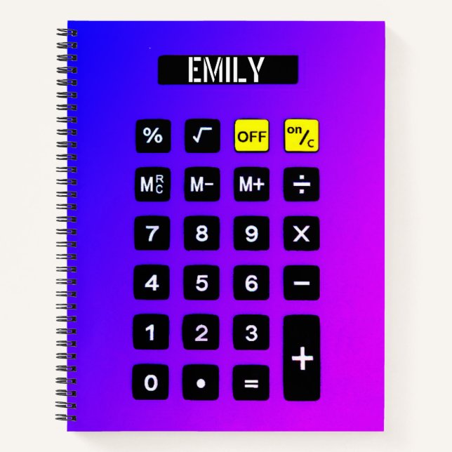 Neon Lila Calculator mit Name Notizbuch (Vorderseite)