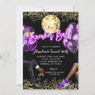Neon Lila Disco Sneaker Ball Girl's Birthday Einladung