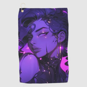 Neon Lila Fantasy Anime Girl Golfhandtuch