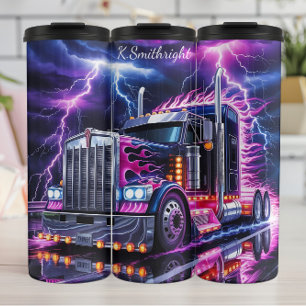 Neon Lila Flame Semi Truck Thermosbecher