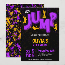 Neon Lila Gelb Farbe Trampolin Party Geburtstag Einladung