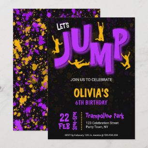 Neon Lila Gelbe Malfarbe Trampolin Party Geburtsta Einladung