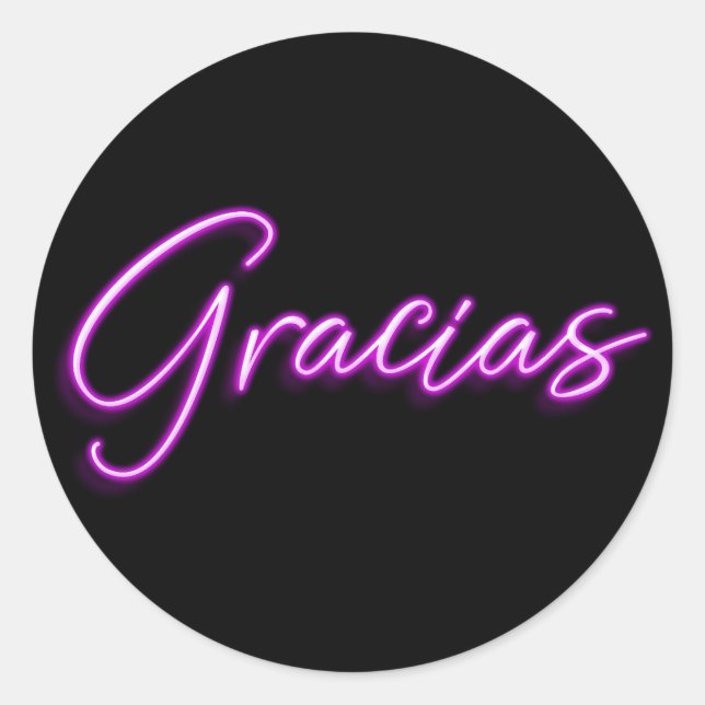 Neon Lila Glow Spanish Gracias Vielen Dank Runder Aufkleber (Vorderseite)