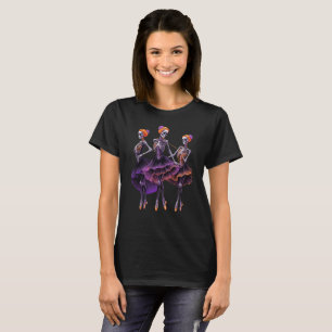 Neon Lila Orange Skelett Ballerina Damen T-Shirt