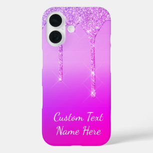 Neon Lila Pink Glitzer Benutzerdefinierter Text iP iPhone 16 Hülle