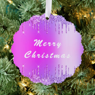 Neon Lila Pink Glitzer Weihnachtsschmuckkarte Ornament Karte