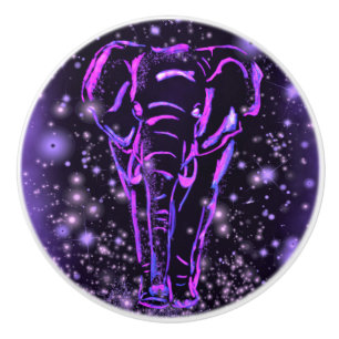 Neon Lila rosa Elefant Spaziergang an der Starry N Keramikknauf