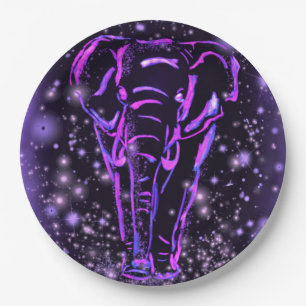Neon Lila rosa Elefant Spaziergang an der Starry N Pappteller