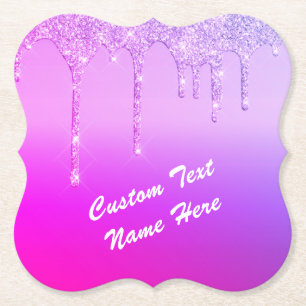Neon Lila rosa Glitzer Benutzerdefinierte Text-Unt Untersetzer