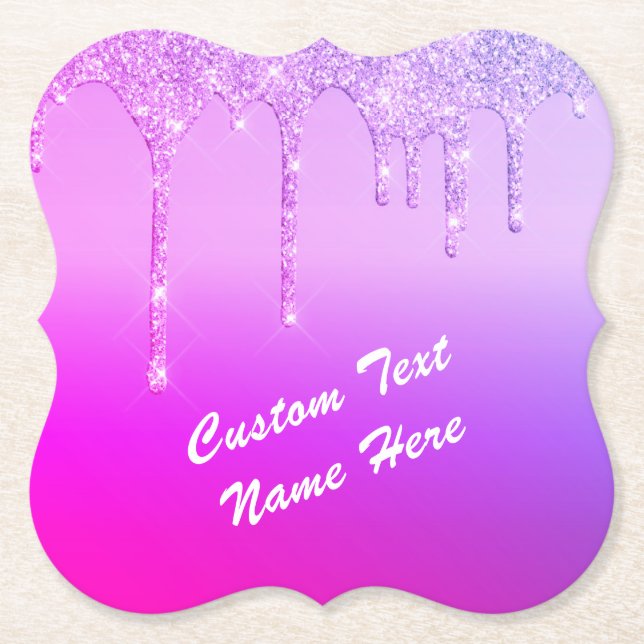 Neon Lila rosa Glitzer Benutzerdefinierte Text-Unt Untersetzer (Vorderseite)