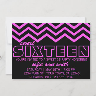 Neon Lila und Schwarz Zickzack Sweet 16 Einladung