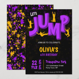 Neon Lila Yellow Paint Trampolin Party Geburtstag Einladung