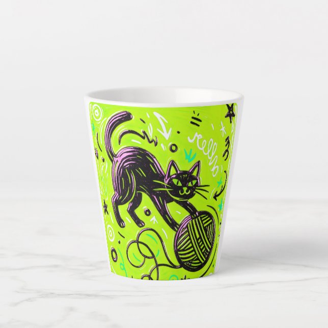 Neon Lime Black Cat Milchtasse (Vorderseite)
