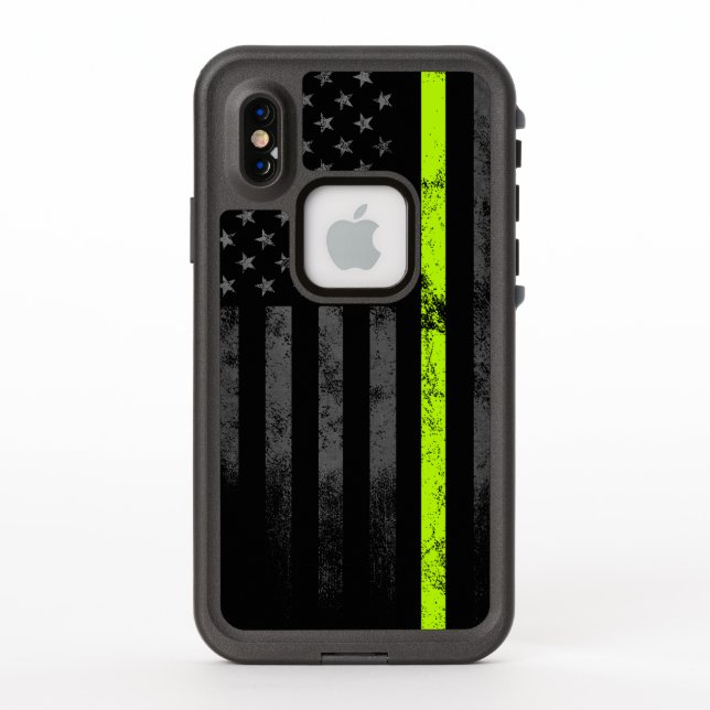 Neon Line Road Workers American Flag iPhone Case (Rückseite)