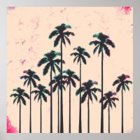 Neon Lined Black Palm Trees on Peach Horizon