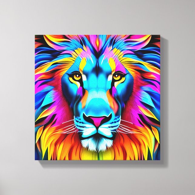 Neon Lion - Motivierend Pop Kunst Leinwanddruck (Vorderseite)