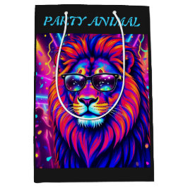 Neon Lion Party Animal – Colourful Retro Graphic Mittlere Geschenktüte