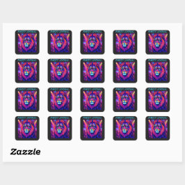 Neon Lion Party Animal – Colourful Retro Graphic Quadratischer Aufkleber