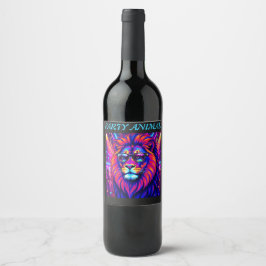 Neon Lion Party Animal – Colourful Retro Graphic Weinetikett
