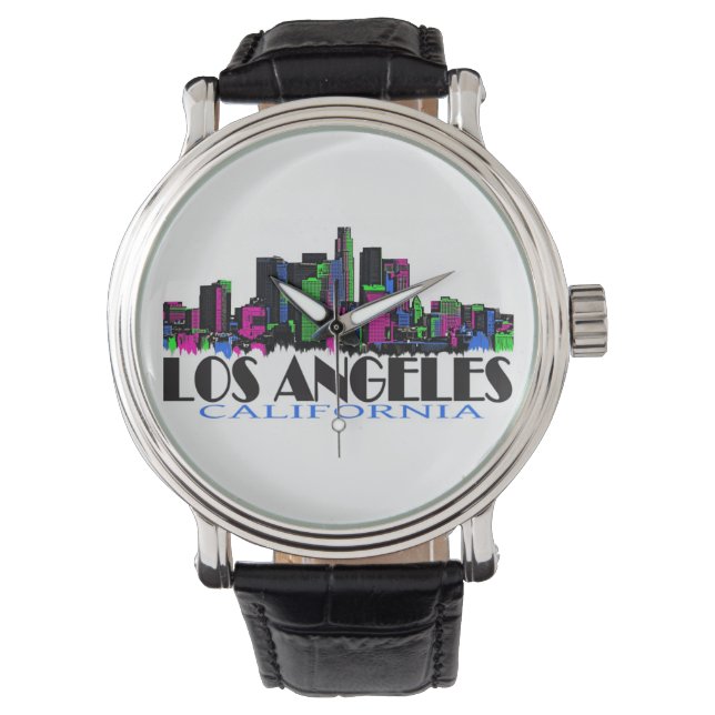 Neon Los Angeles Skyline Armbanduhr (Vorderseite)