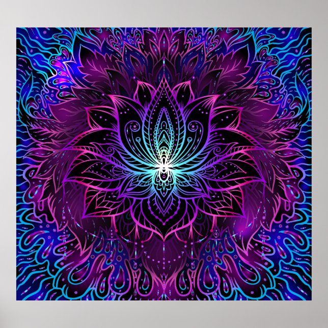 Neon Lotus Blume Boho Print Poster (Vorne)
