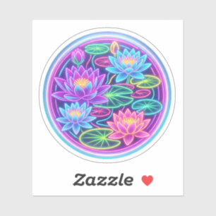 Neon-Lotus-Blumen-Seerosenblatt-Runder Aufkleber