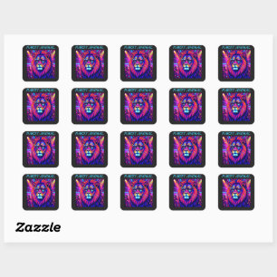 Neon Löwe Party Tier – Farbige Retro-Grafik Quadratischer Aufkleber