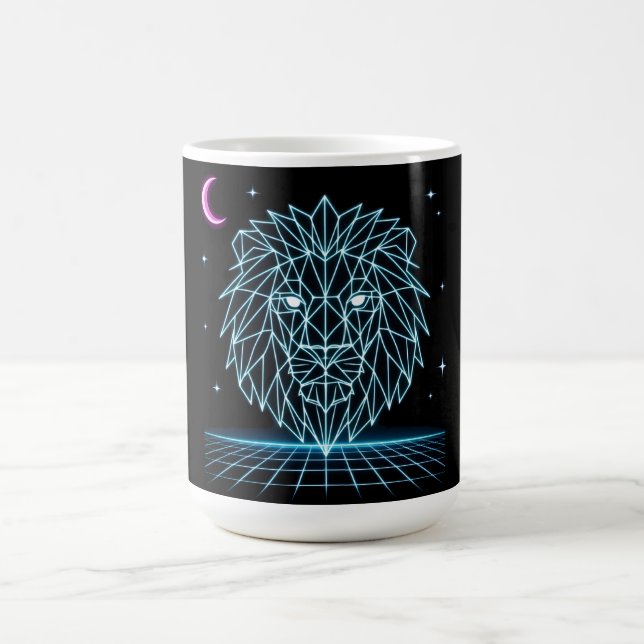 Neon-Löwe Synthwave - Retro-König Raubtier Kaffeetasse (Mittel)