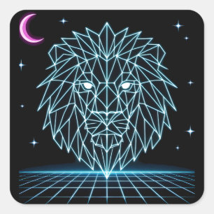 Neon-Löwe Synthwave - Retro-König Raubtier Quadratischer Aufkleber