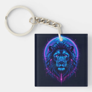 Neon-Löwen-Illustration mit geometrischen Formen Schlüsselanhänger