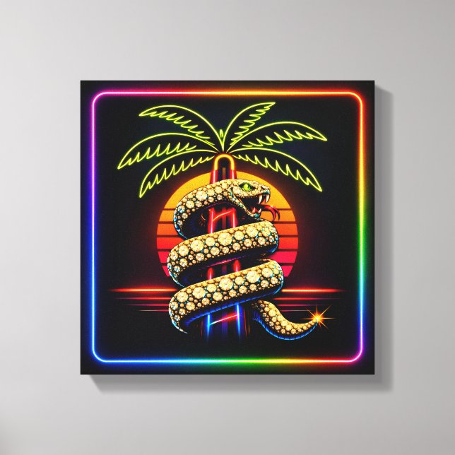 Neon Lux Miami Nights Diamant-verzierte Schlange Leinwanddruck (Vorderseite)