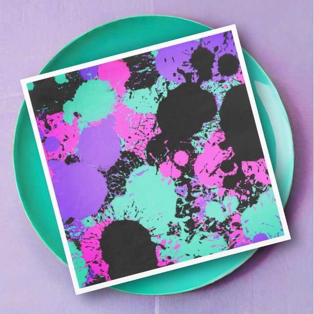 Neon Magenta Lila Aquamarine Paint Spritzer Geburt Serviette (Von Creator hochgeladen)