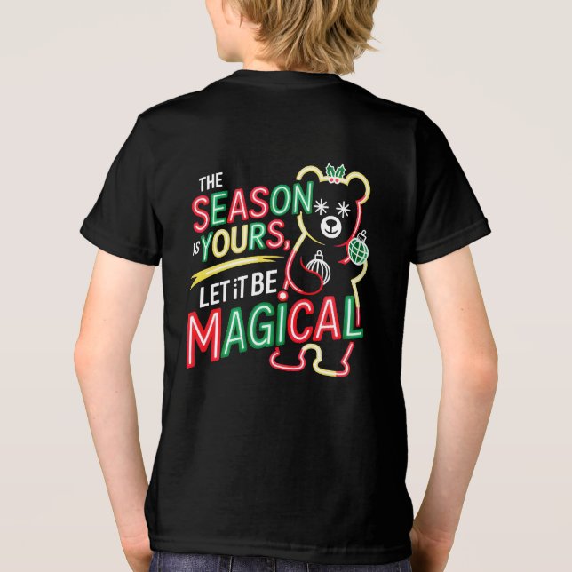 Neon Magical Christmas Bear Boys Fun Kids’ Winter  Tri-Blend Shirt (Rückseite)