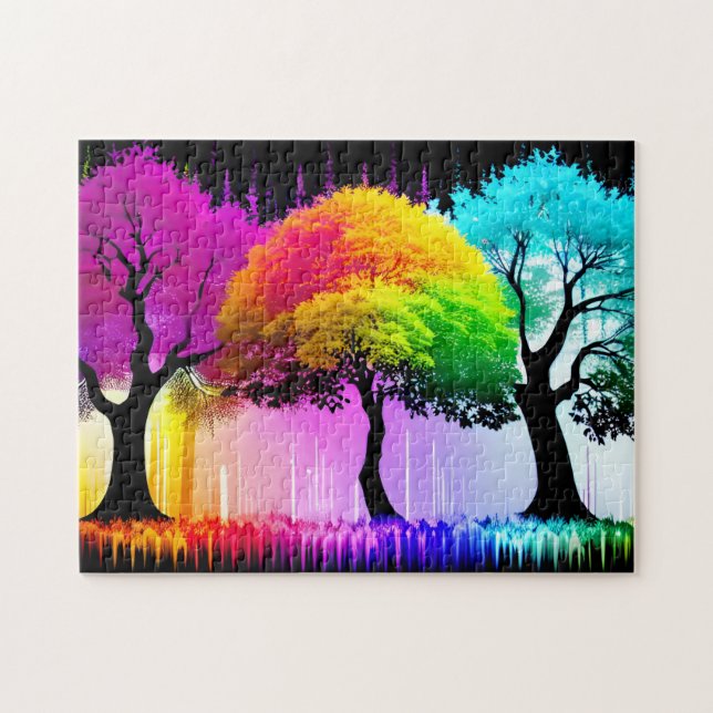 Neon Majestic Rainbow Forest Trees (Horizontal)