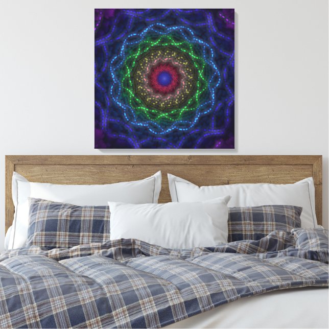 Neon-Mandala-Fraktal Leinwanddruck (Insitu (Schlafzimmer))