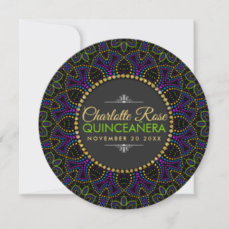 Neon Mandala Groovy Quinceañera Runde Einladung