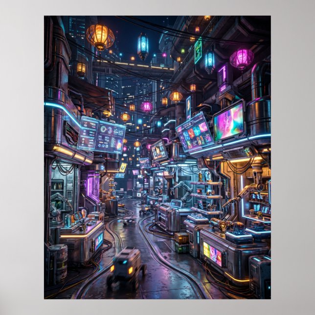 Neon-Marktviertel Poster (Vorne)