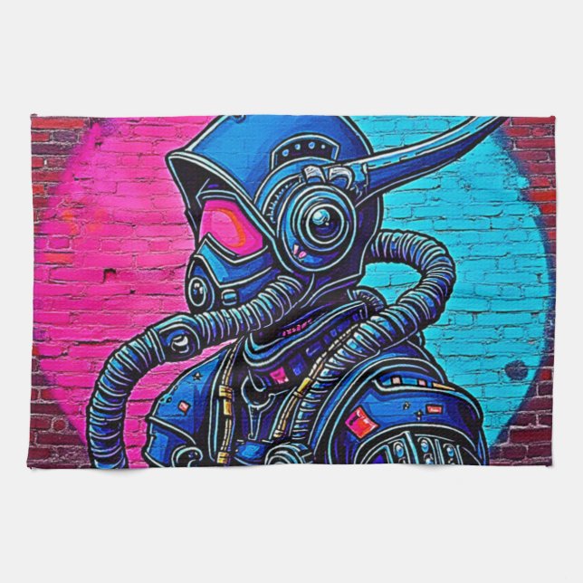 Neon Masked Wall Graffiti Abbildung Kunst Geschirrtuch (Horizontal)