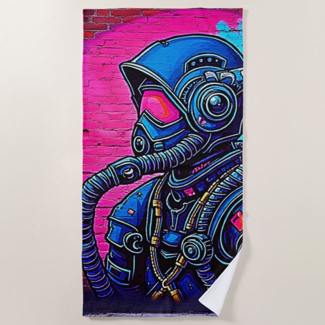 Neon Masked Wall Graffiti Abbildung Kunst Strandtuch (Vorderseite)