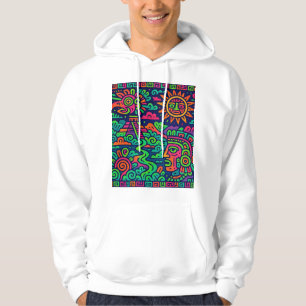 Neon Mayan Landscape - Psychedelic Tribal Hoodie